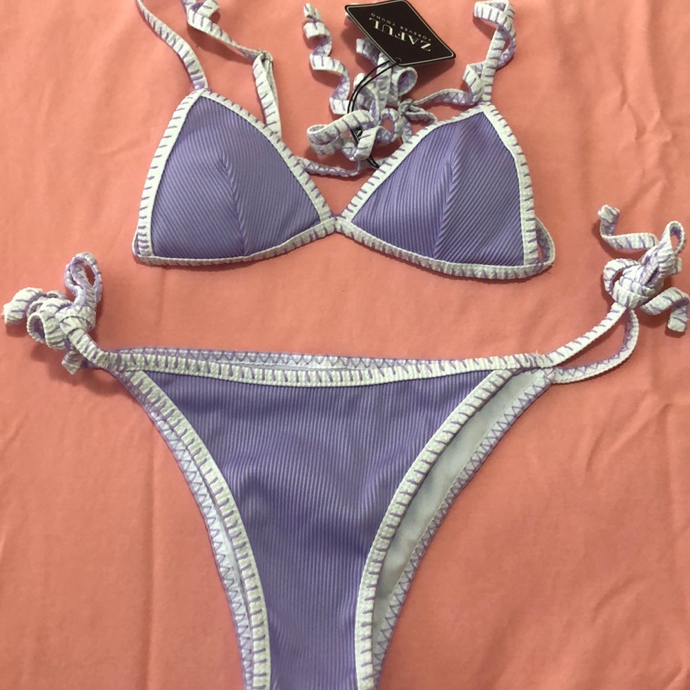 Zaful Purple and white bikini, size 4, nwt